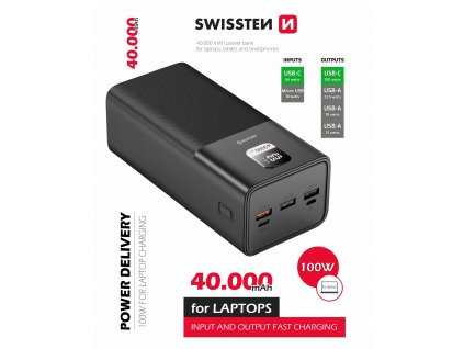 SWISSTEN POWER LINE POWER BANK 40000 mAh 100W POWER DELIVERY BLACK