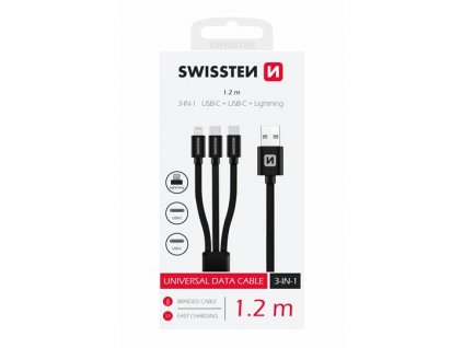 DATA CABLE SWISSTEN TEXTILE 3in1 1,2 M BLACK (Lightning, 2x USB-C)