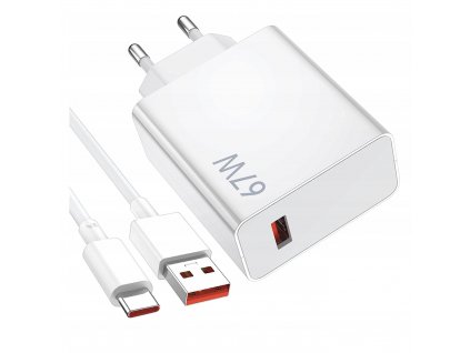 Xiaomi MDY-14-EW USB-A 67W Cestovní Nabíječka + USB-C 6A Datový Kabel White (Bulk)