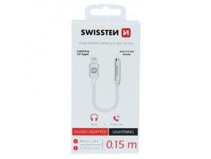 AUDIO ADAPTER SWISSTEN TEXTILE LIGHTNING /JACK 0,15 M SILVER