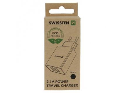 SWISSTEN TRAVEL CHARGER SMART IC 2x USB 2,1A POWER BLACK (ECO PACK)