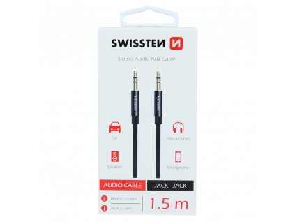 AUDIO CABLE SWISSTEN TEXTILE 3,5 mm JACK (male) - 3,5 mm JACK (male) 1,5 M BLACK