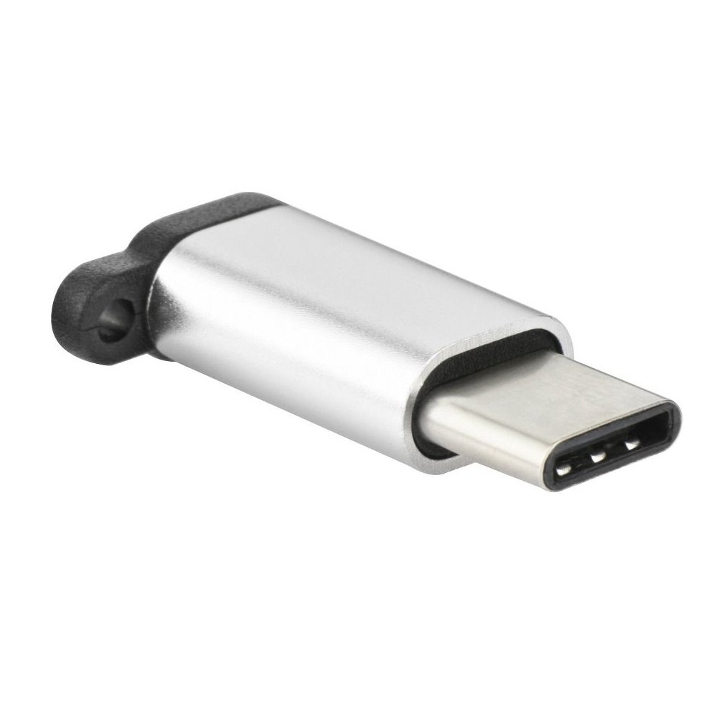 Micro USB nabíjecí adaptér - USB typ C [PA-30] s přívěskem - stříbrný