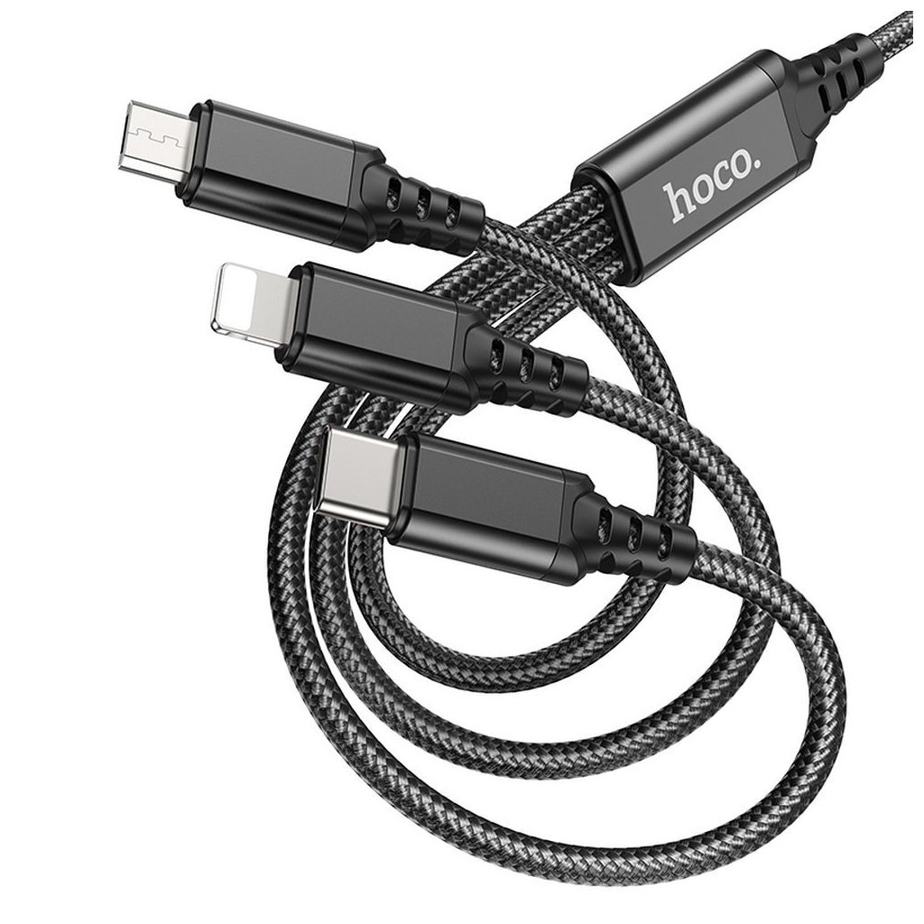 HOCO kabel 3v1 USB A na Lightning / Micro USB / Type C 2A X76 1m černý