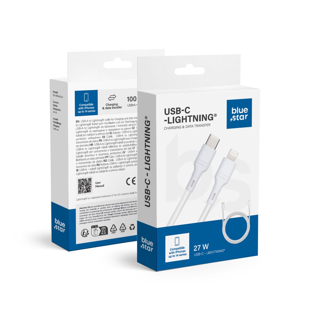 BLUE STAR kabel 2,4A 27W Type C to Lightning DC-001CL2,4 1 m bílý
