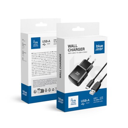 Cestovní Nabíječka Blue Star do sítě s odnímatelným USB->C kabelem / 2A