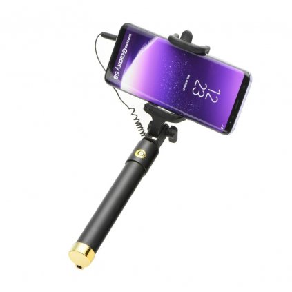 Univerzální selfie držák s dálkovým ovládáním v rukojeti (kabel 3,5 mm) zlatý/ černý