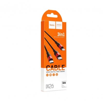 HOCO kabel USB 3v1 pro iPhone Lightning 8-pin + Micro + Typ C X26 1 metr černo-červený