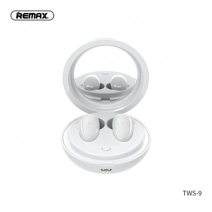 REMAX Sluchátka bezdrátové / bluetooth TWS-9 s dokovací stanicí a zrcadlem bílé