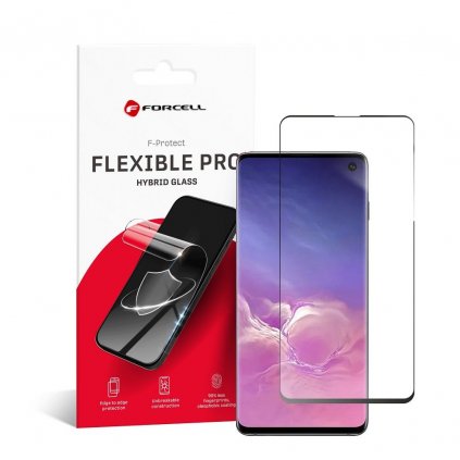 Hybridní sklo Forcell Flexible 5D Full Glue Samsung Galaxy S10 černé (Hot Bending) - funkční čtečka
