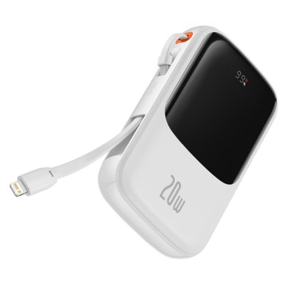 Externí baterie (POWER BANK) BASEUS QPow - 10 000mAh LCD Quick Charge PD 20W s Lightning kabelem 8-pin bílá PPQD020002