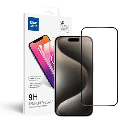 Tvrzené sklo Blue Star 5D Apple iPhone 15 Pro (full glue) černé