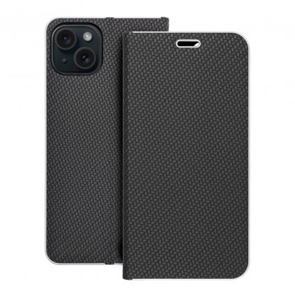 Pouzdro LUNA Book Carbon APPLE IPHONE 15 Plus černé