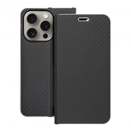 Pouzdro LUNA Book Carbon APPLE IPHONE 15 Pro černé