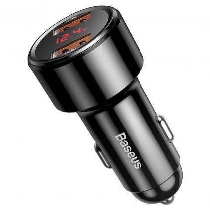 Nabíječka do auta BASEUS 2 x USB A s displejem PD QC4.0 5A 45W CCMLC20A-01/BS-C20A černá