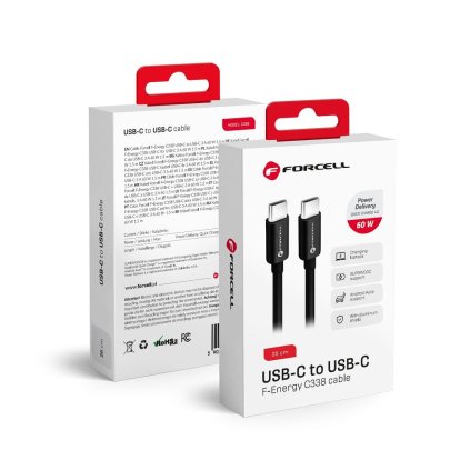 FORCELL F-ENERGY C338 kabel typ C na typ C PD QC4.0 3A 60W 0,25 m černý