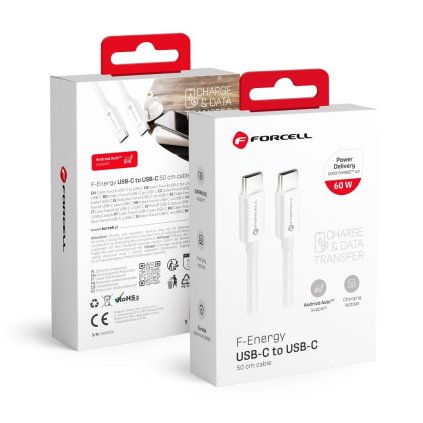 Kabel FORCELL F-ENERGY C338 typ C na typ C PD QC4.0 3A 60W 0,5 m bílý