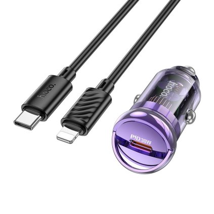HOCO nabíječka do auta typu C + kabel Lightning na typ C PD QC3.0 30W Z53 fialová