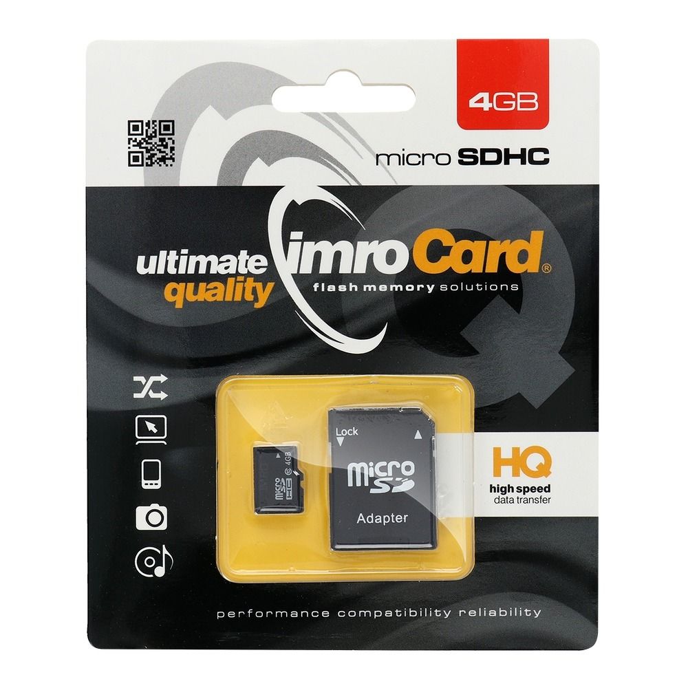 Paměťová karta IMRO MicroSD 4GB CLASS 10 UHS I 100MB/s s adaptérem SD