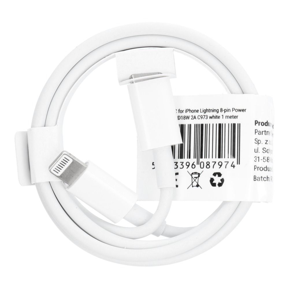 OEM Kabel Typ C pro iPhone Lightning 8-pin Power Delivery PD18W 2A C973 bílý 1 metr