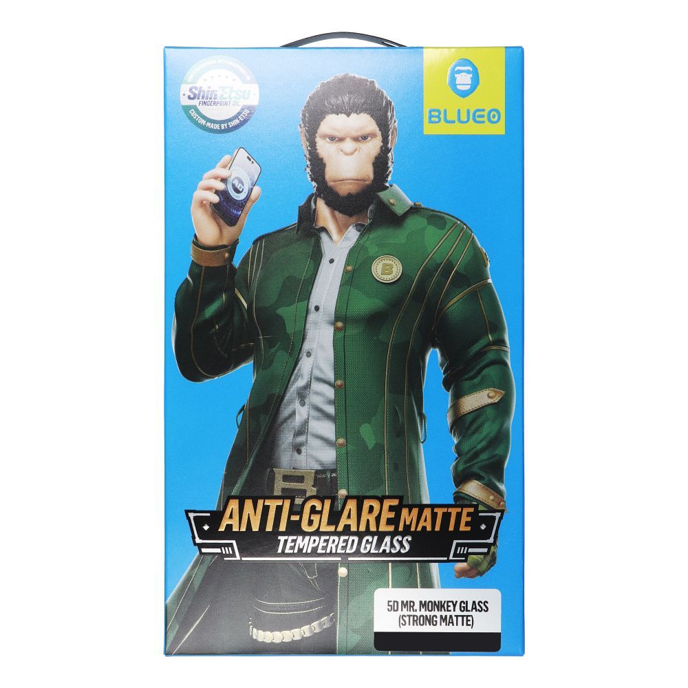 Blueo Tvrzené sklo 5D Mr. Monkey Glass Apple iPhone 12 / 12 Pro (6,1") černé (Strong Matte)