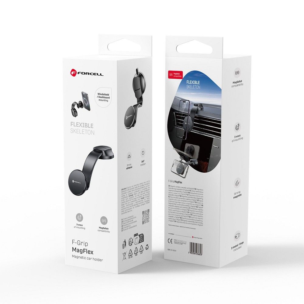 FORCELL F-Grip MagFlex držák do auta pro čelní sklo/desku/mřížku kompatibilní s MagSafe černý