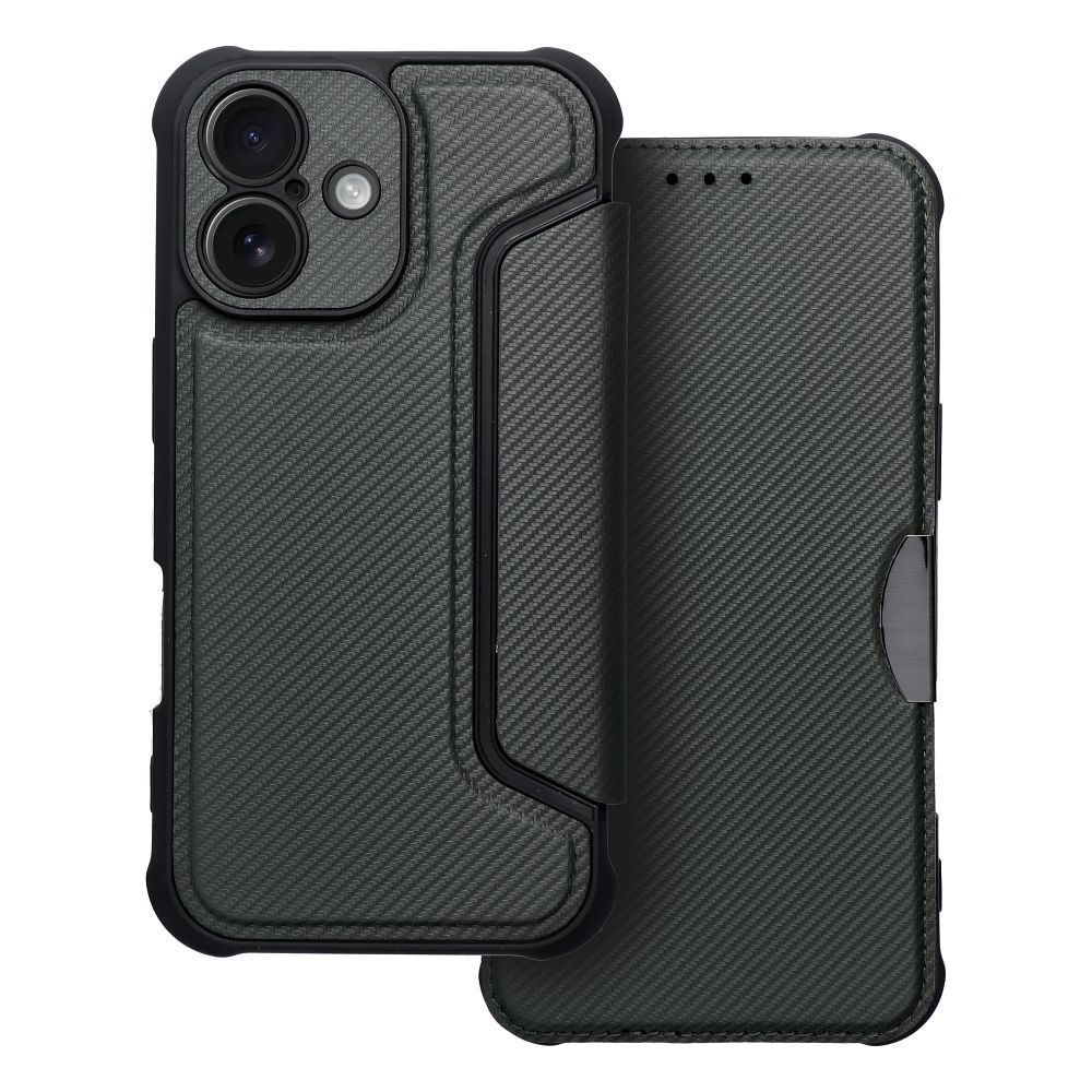 OEM Pouzdro RAZOR Book APPLE IPHONE 16 Plus tmavě zelené