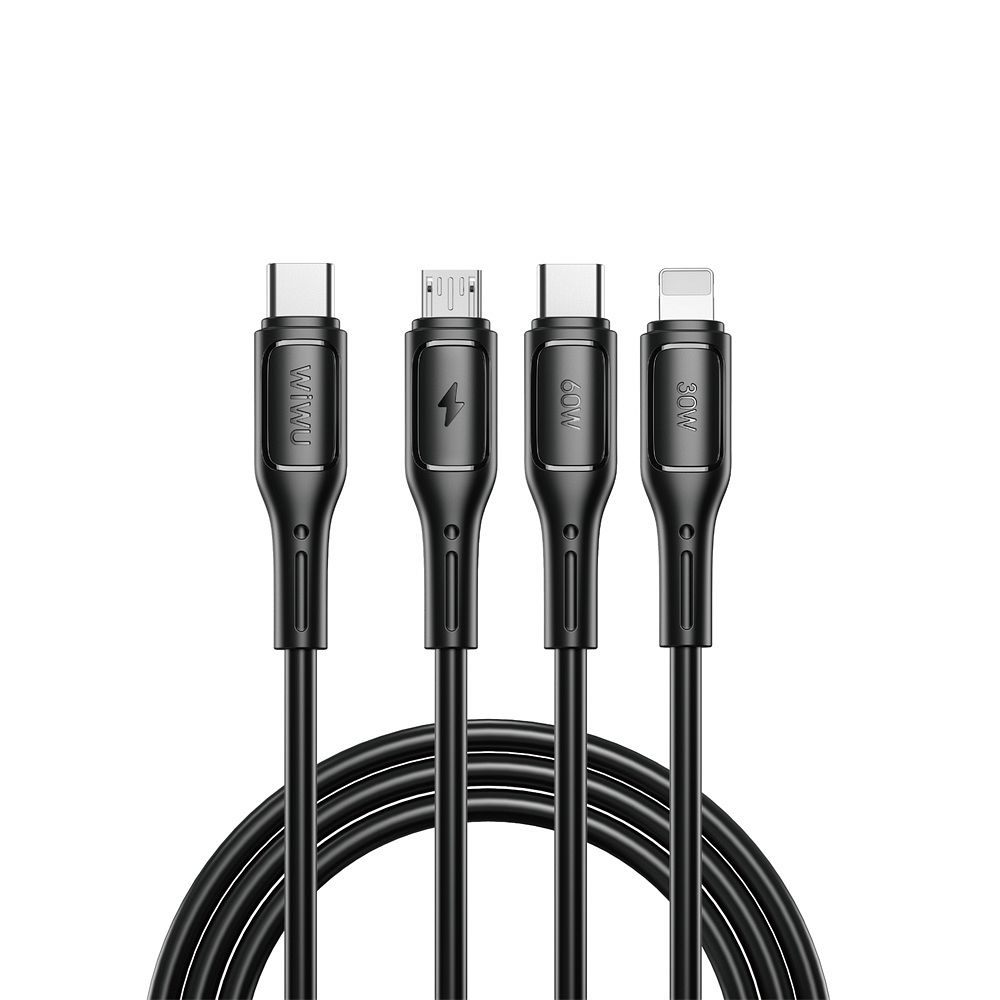 WiWU Kabel USB serie Starlink Wi-C046E 3w1 USB C na USB C, Micro USB, Lightning 60W 1m - černý