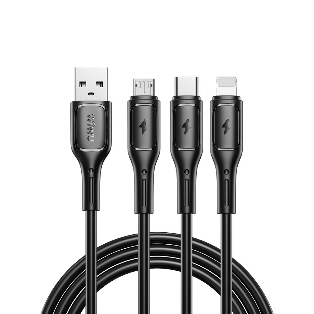 WiWU Kabel USB serie Starlink Wi-C045E 3w1 USB A na USB C, Micro USB, Lightning 3,1A 1m - černý
