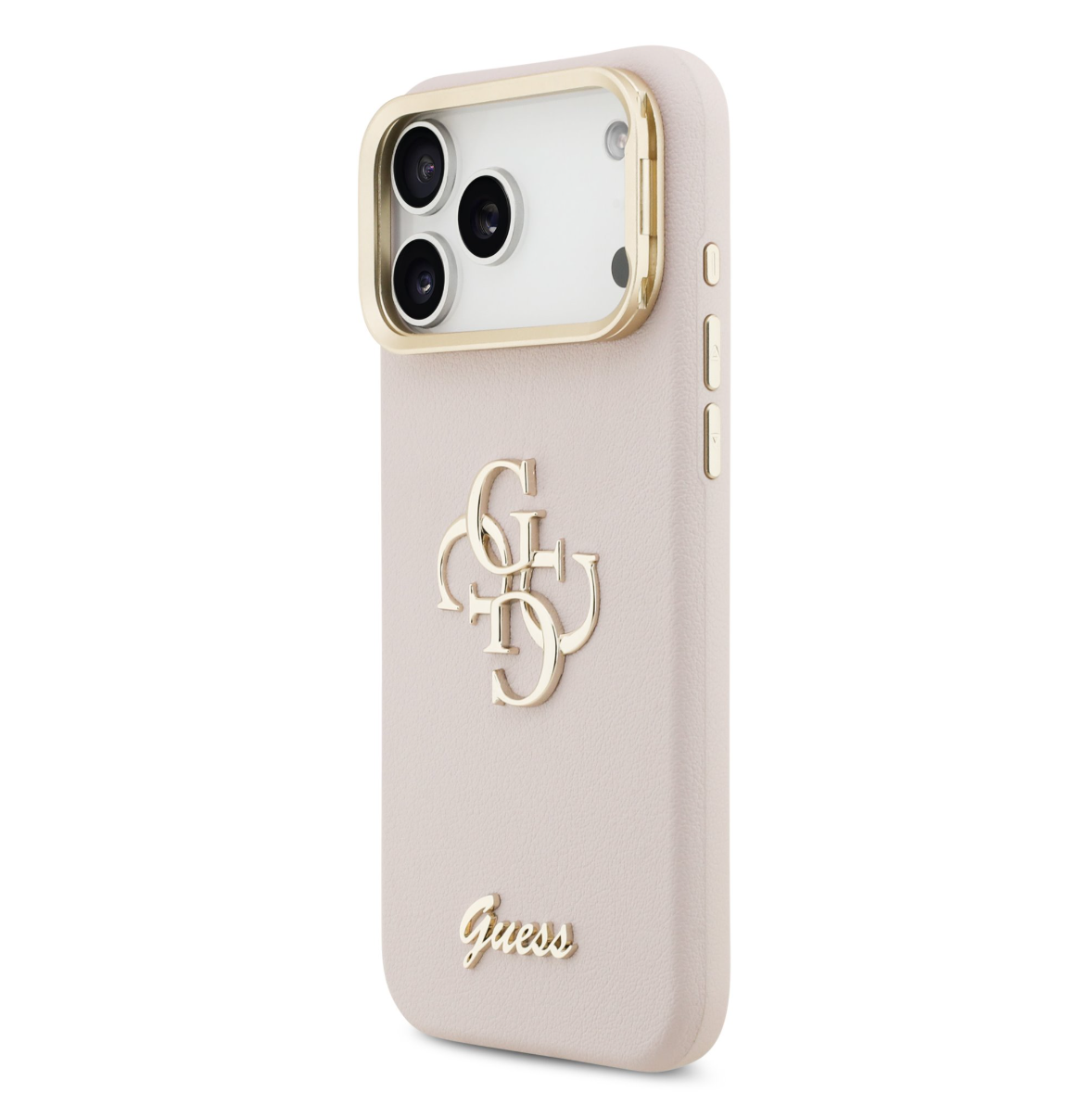 Guess PU Grained 4G Logo Stand Camera Frame kryt iPhone 17 Pro hnědý