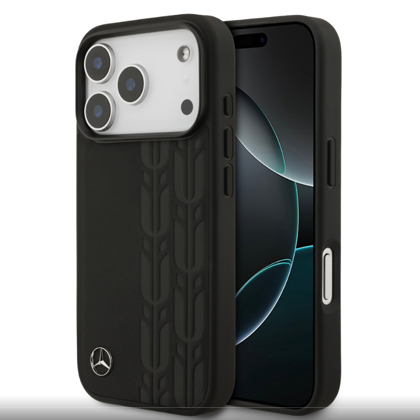 GUESS Kryt Mercedes Leather Lauer Leaves MagSafe pro iPhone 17 Pro – černý (pravá kůže + MagSafe)