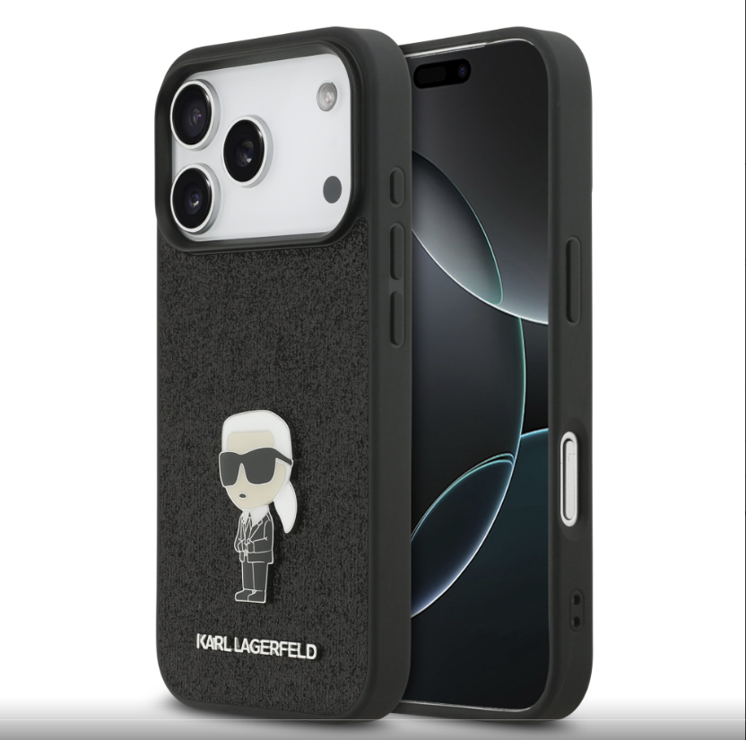 GUESS Karl Lagerfeld Fixed Glitter Metal Ikonik Zadní Kryt pro iPhone 17 Pro Black