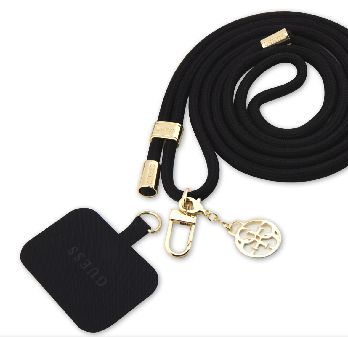 Guess Crossbody Popruh Cord 4G Charm Zlatá/Černá