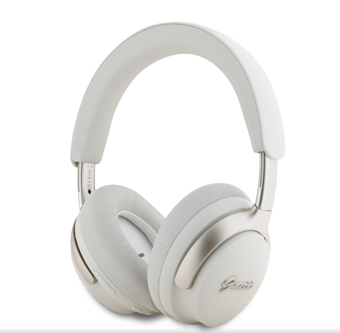 Guess PU Leather Script Logo ANC/ENC bezdrátová sluchátka bílá