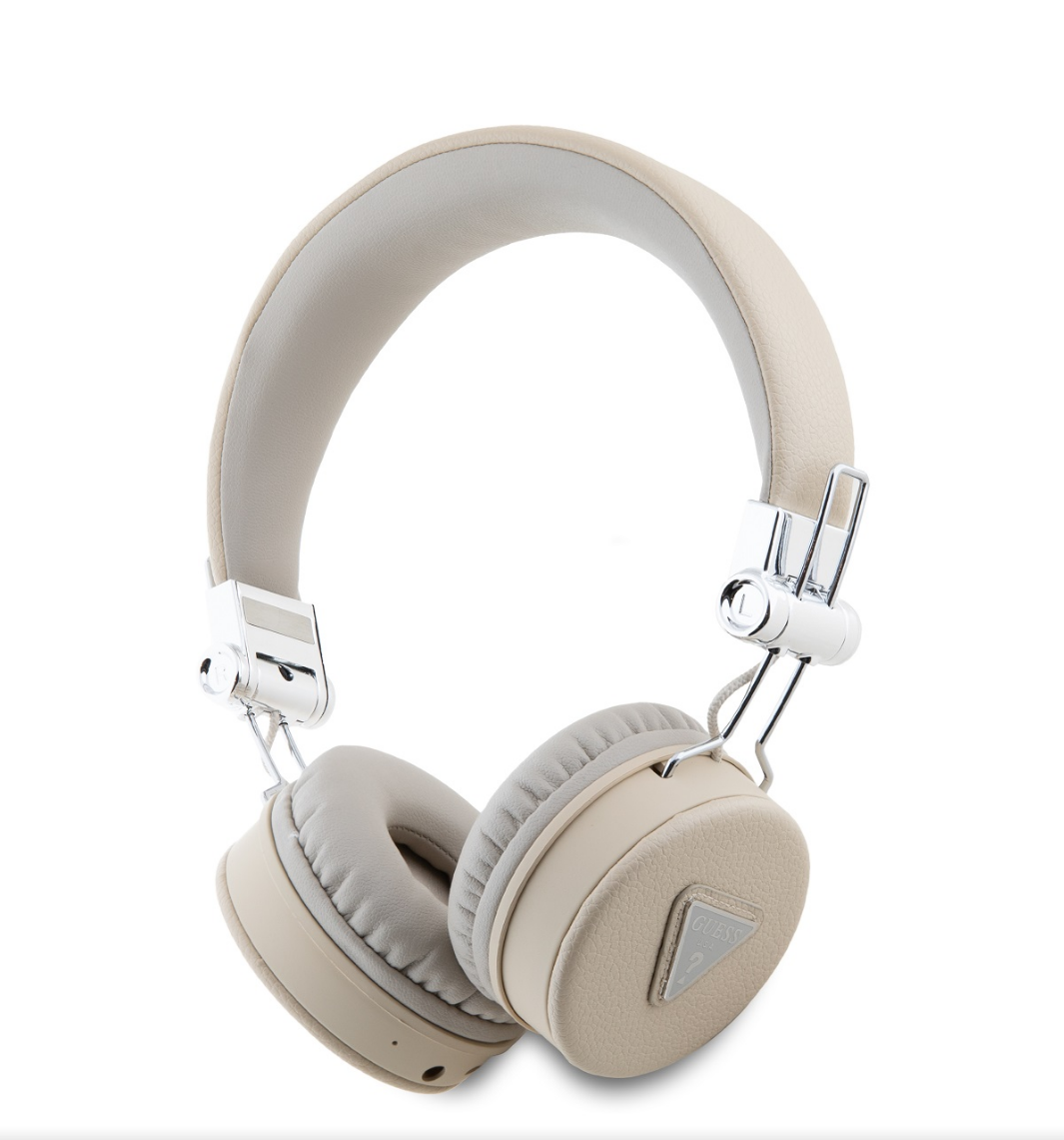 Guess PU Grained Triangle Logo ENC bezdrátová sluchátka béžová