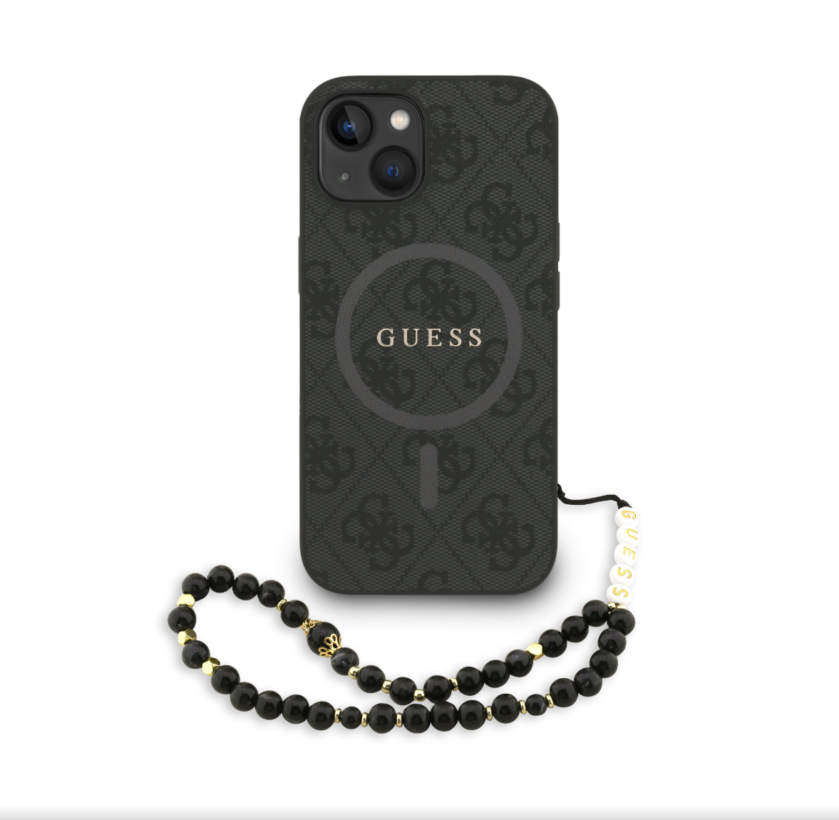 Guess PU Leather 4G Colored Ring Strap MagSafe kryt iPhone 13 černý