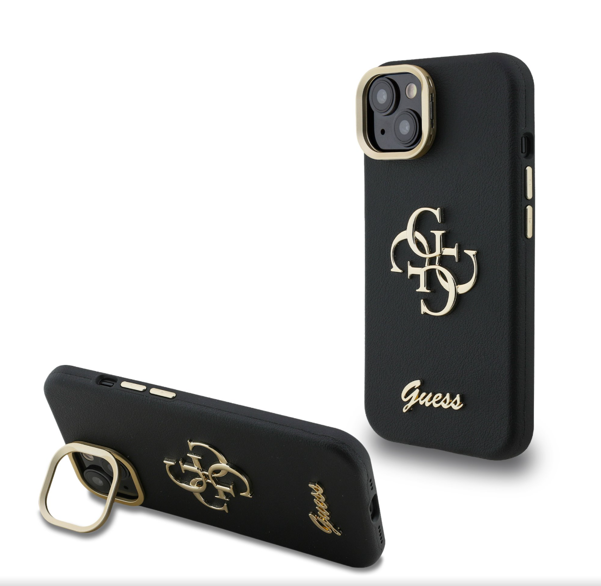 Guess PU Grained 4G Logo Stand Camera Frame kryt iPhone 13 černý
