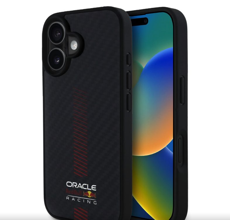 Oracle Red Bull Racing Carbon Powerbar MagSafe kryt iPhone 16 Plus černý