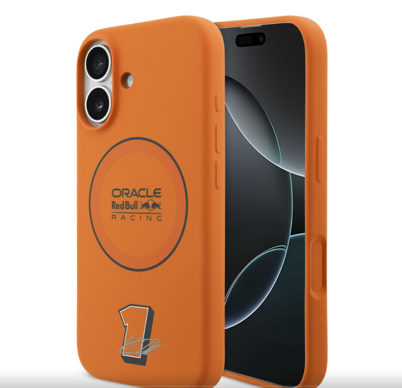 Oracle Red Bull Racing Silicone Blue Ring MagSafe kryt iPhone 17 oranžový