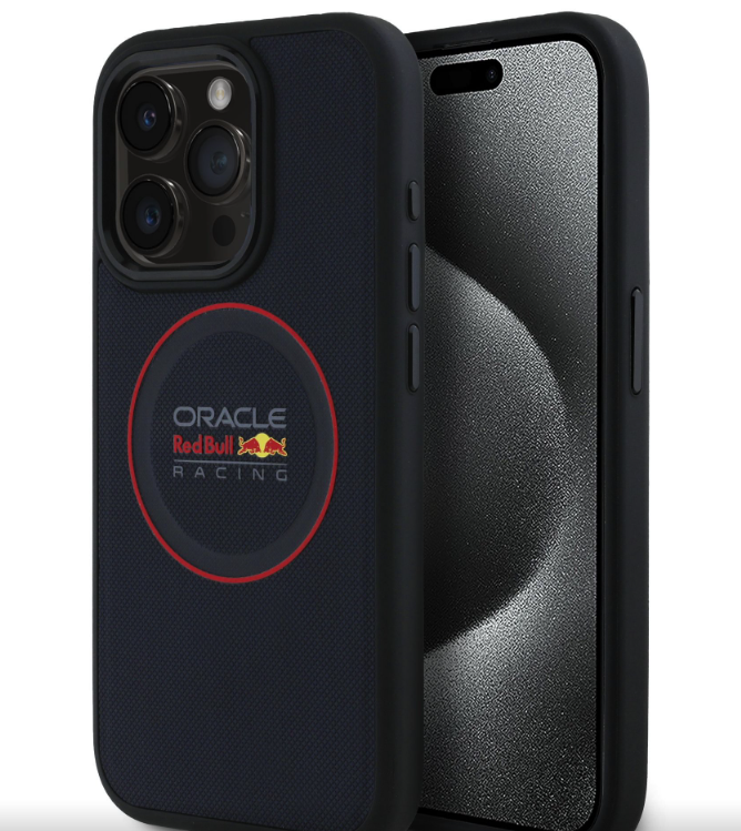 Oracle Red Bull Racing PU Leather Red Ring MagSafe kryt iPhone 15 Pro Max modrý