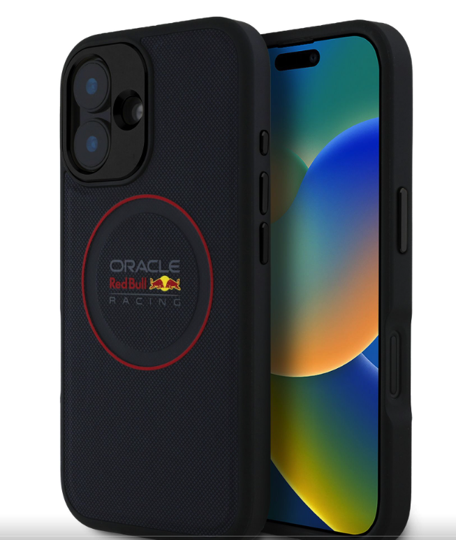 Oracle Red Bull Racing PU Leather Red Ring MagSafe kryt iPhone 16 modrý