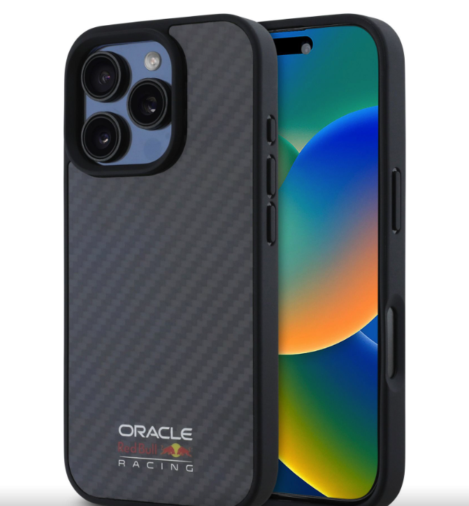 Oracle Red Bull Racing Carbon Shiny Logo MagSafe kryt iPhone 16 Pro černý
