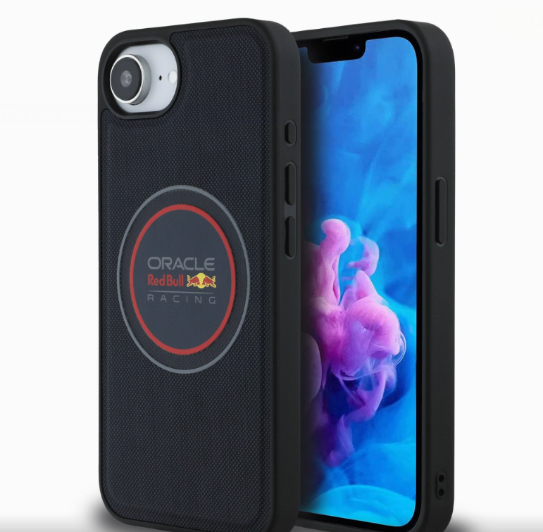 Oracle Red Bull Racing PU Leather Red Ring MagSafe kryt iPhone 16e modrý