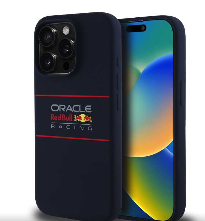Oracle Red Bull Racing Silicone Horizontal Logo MagSafe kryt iPhone 15 Pro Max modrý