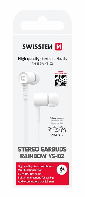 Levně sluchátka Swissten Earbuds Rainbow Ys-d2 Bílá