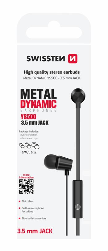 Sluchátka Swissten Earbuds Dynamic YS500 – 3,5mm jack, černá