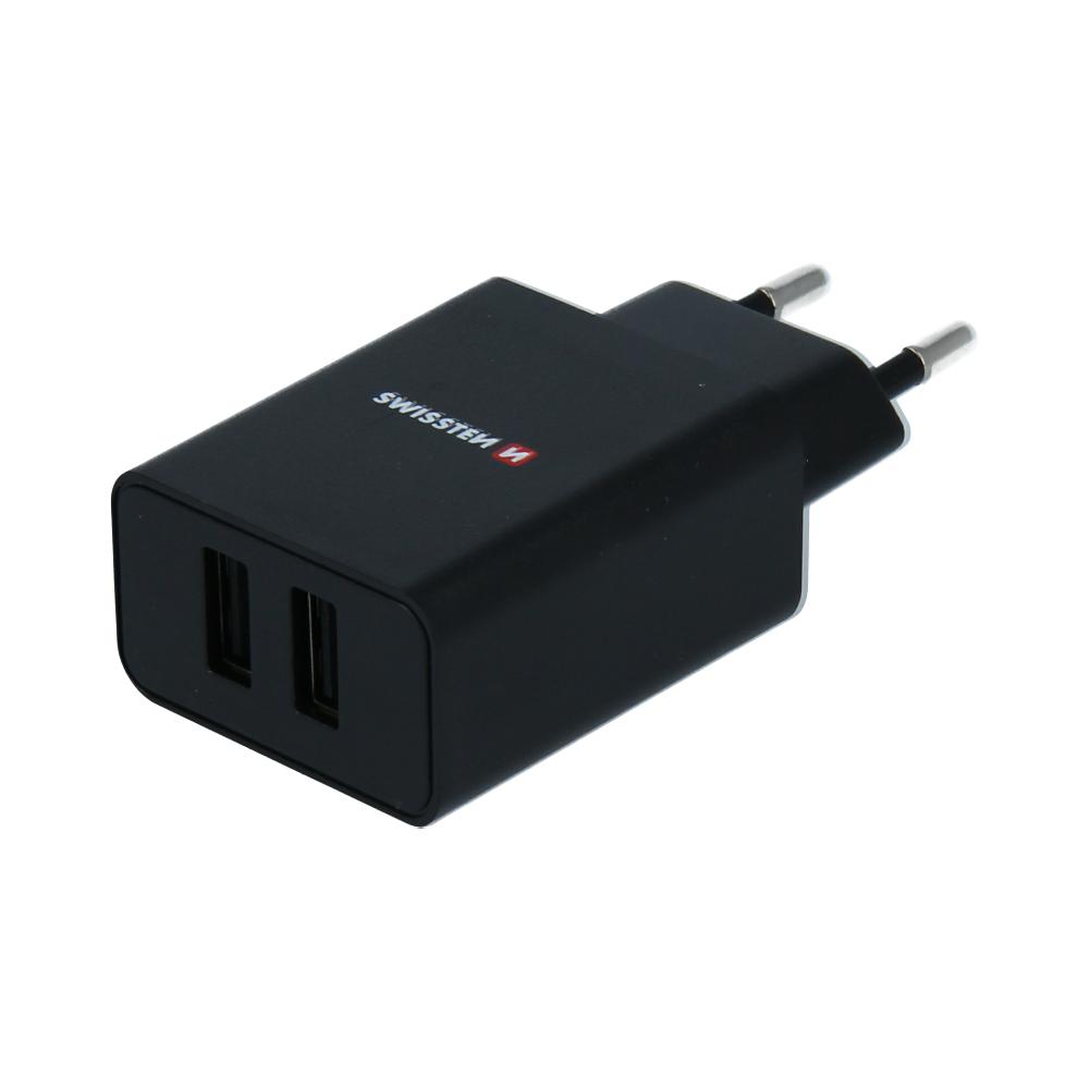 Síťový adaptér Swissten Smart IC 2× USB 2,1 A – černý