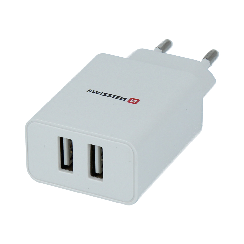 Síťový adaptér Swissten Smart IC 2× USB 2,1 A + USB-C kabel 1,2 m – bílý