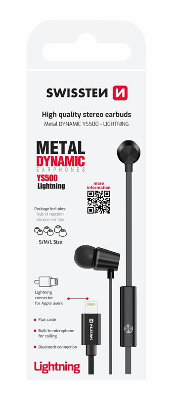 Sluchátka Swissten Earbuds Dynamic YS500 pro Lightning – černá