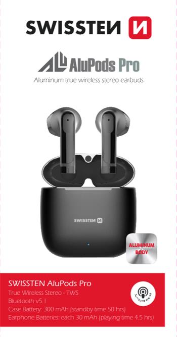 Bezdrátová sluchátka Swissten AluPods Pro TWS – Bluetooth 5.1, hliníkové pouzdro